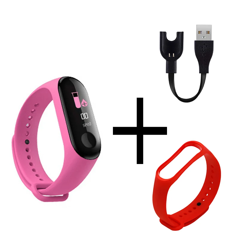 Pink And Red M3 мужской женский умный Браслет цветной экран Смарт-браслет IP67 Водонепроницаемый кровяное давление сердечный ритм фитнес умный Браслет - Цвет: Pink And Red