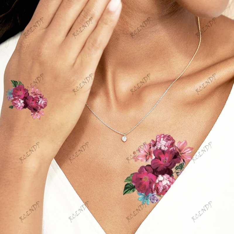 

Waterproof Temporary Tattoo Sticker Lovely Pink Flower Hand Leg Arm Body Art Flash Tatoo Fake Tatto for Women Men