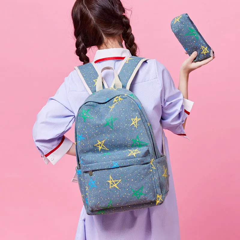 

Large Capacity Schoolbag Student School Backpack Anime Printed Primary School Bags Canvas Bookbags for Teenage Girls Kids Purse