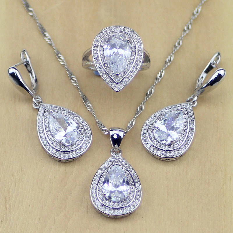 Модные Овальные Кристаллы с белым цирконием ювелирные наборы из стерлингового