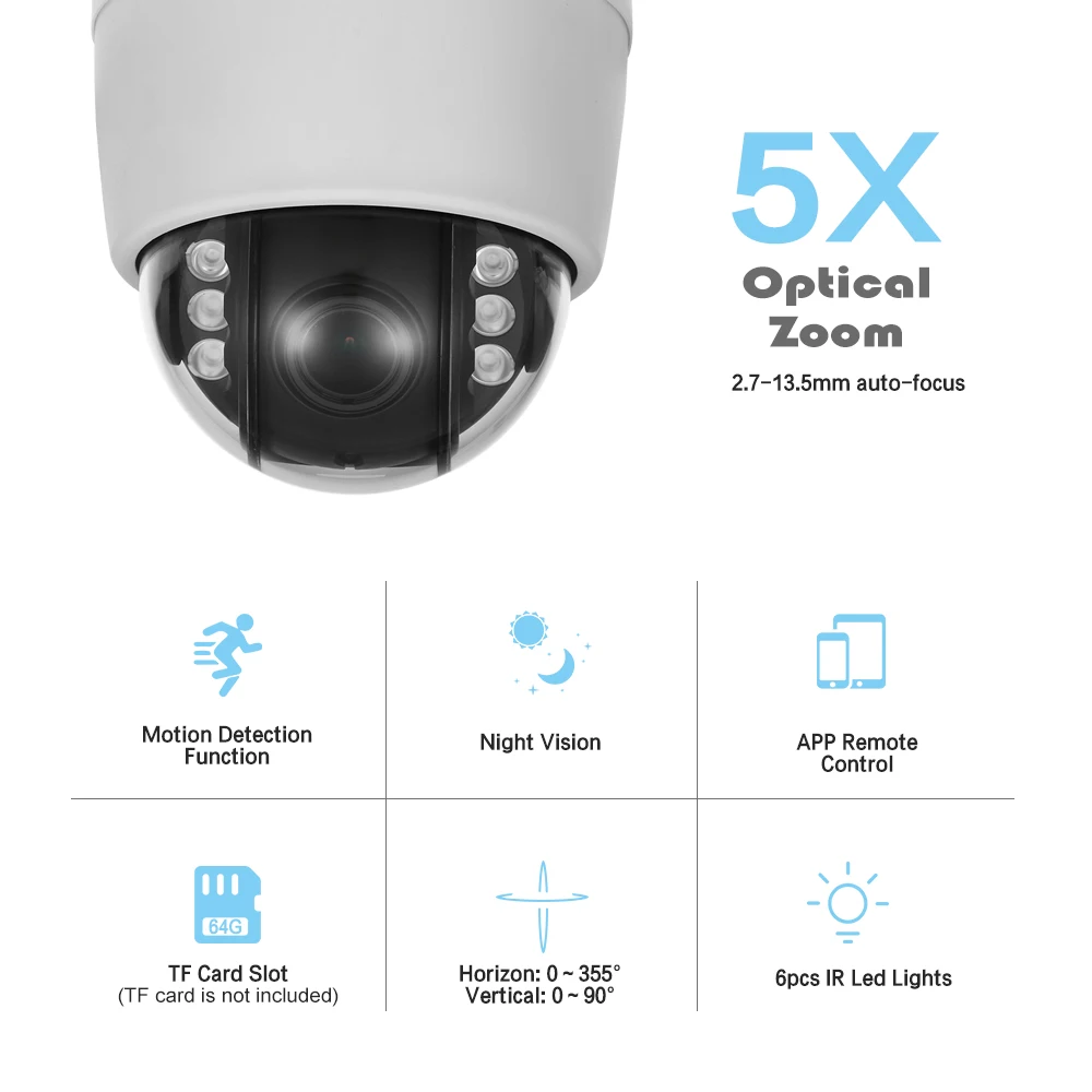1080P Wireless WIFI Dome PTZ IP Camera 2.8-12mm Auto-focus Support P2P Phone APP TF Card Slot Surveillance CCTV Security | Безопасность