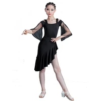 2021 new latin dance dress costumes for girls tassel skirt short long sleeve leopard print team stage competition performance