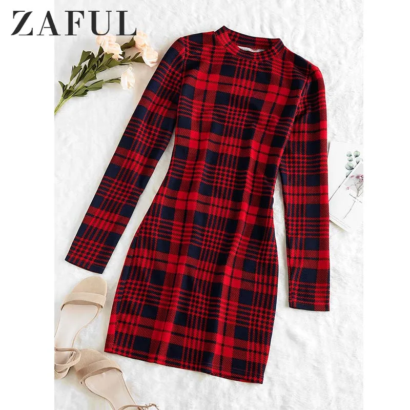 Женское платье футляр ZAFUL винтажное облегающее мини в клетку с узором гусиные