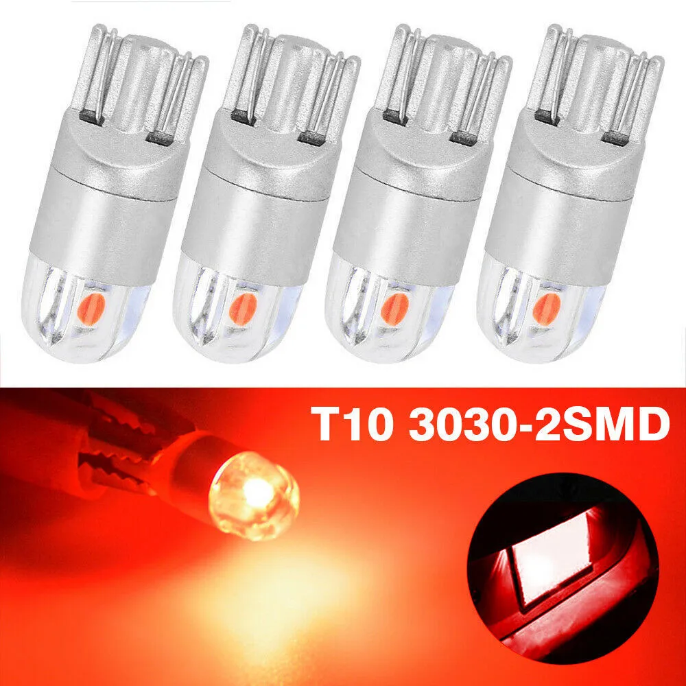 

12V Dome Light Bulbs 2-SMD 3030 Chips 4X Parts Red T10 168 192 194 2825