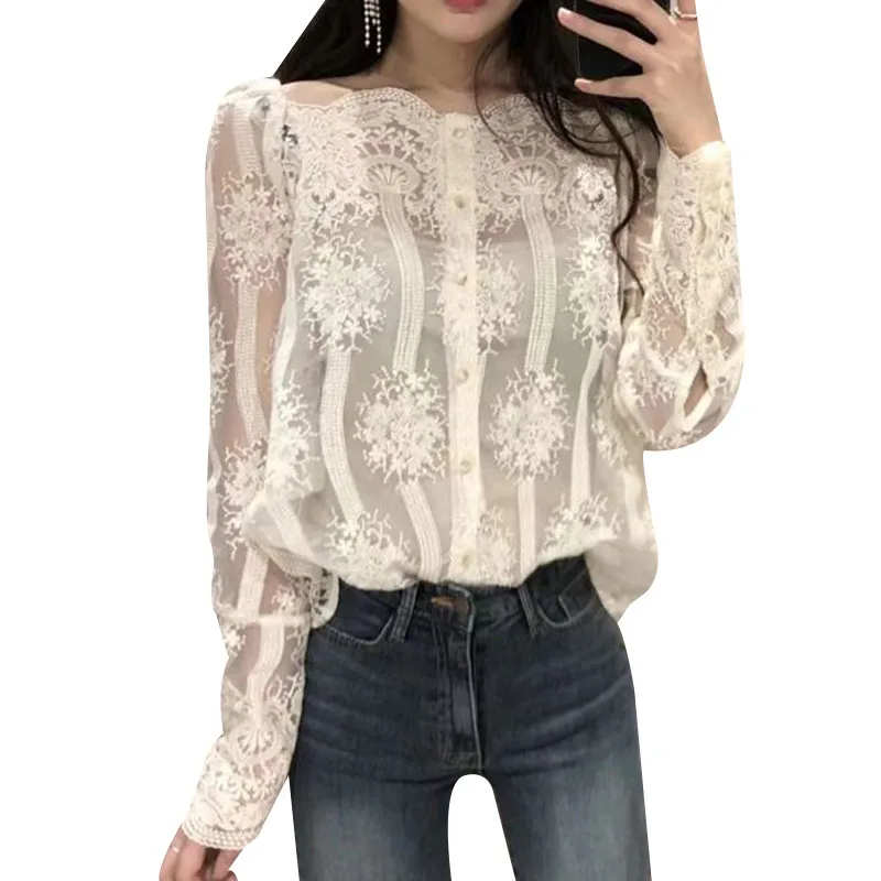 Блузка женская кружевная с открытыми плечами и длинным рукавом | Женская одежда