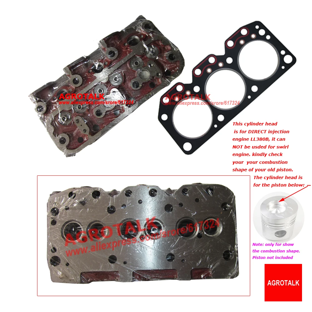 Головка блока цилиндров с прокладкой головки для двигателя Laidong Kama LL380B, модель двигателя с прямым впрыском, номер детали: L380B-03101