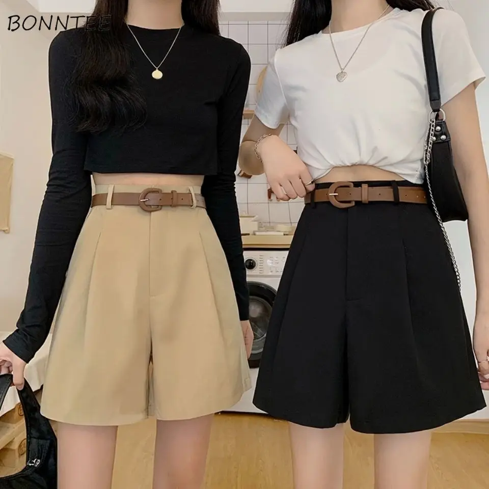 Шорты женские однотонные простые с завышенной талией модные повседневные