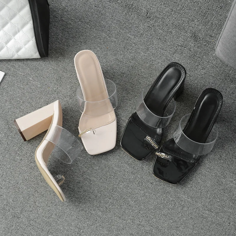 

Low High-Heeled Shoes Lady Ladies' Slippers Jelly Slides Rubber Flip Flops Slipers Women Rivet Transparent Hawaiian 2021 PVC Fab