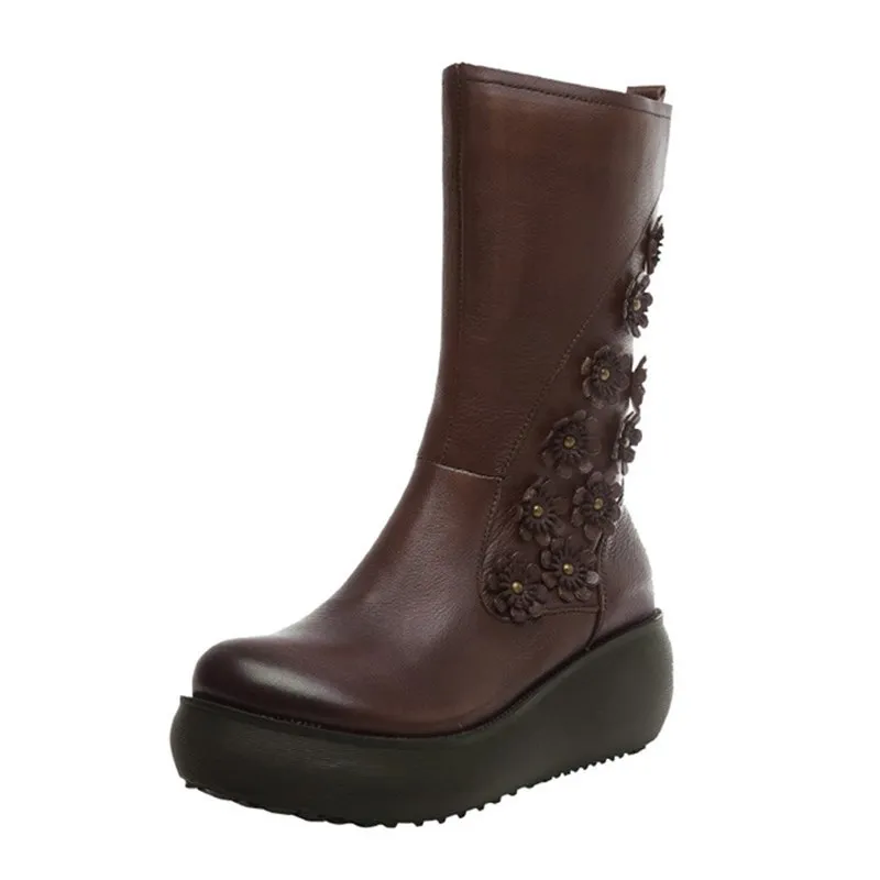 

Martin boots women 2019 winter new wedge platform thick bottom tube women boot retro leather soft bottom casual women boot