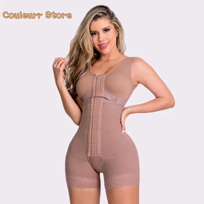 

Faja Colombiana Mujer High Compression Shapewear With Hook And Eye Front Closure Body Shaper Adjustable Bra Slimming Bodysuit