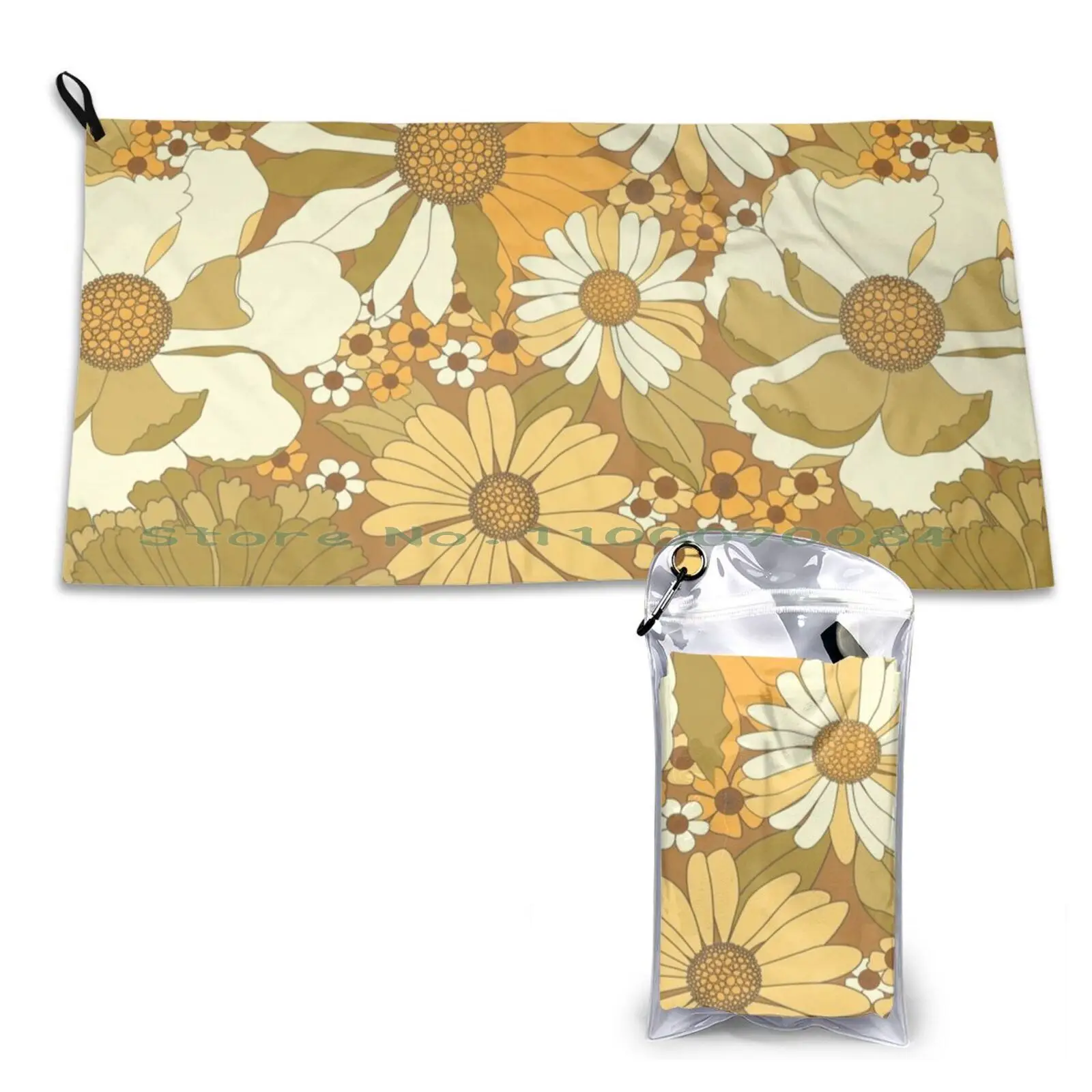Gym Sports Bath Portable Brown Green Orange Floral