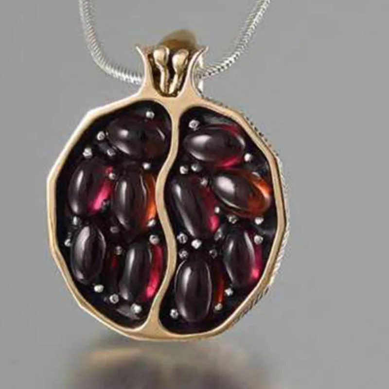 

Milangirl Pendant Pomegranate Stone Necklace Women Long Chain Crystal/Garnet Necklace Fashion Jewelry