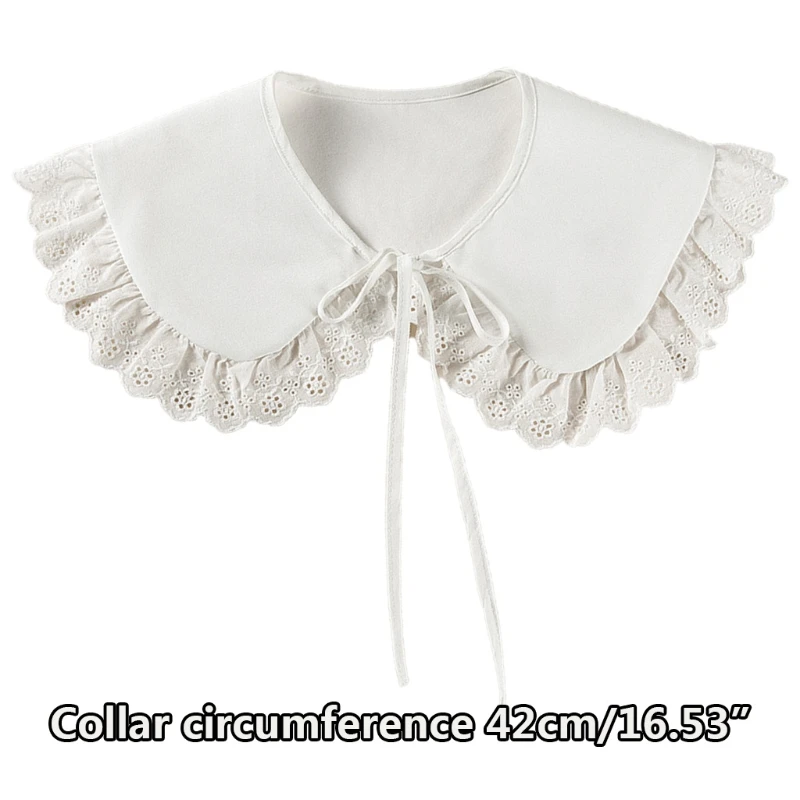 

Japanese Women Girl Fake Collar Shawl Wrap Hollow Out Floral Lace Ruffled Trim Necklace Lapel Blouse Student Decor Short Capelet