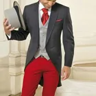 Костюм-смокинг мужской для выпускного вечера, фрак жениха из 3 предметов, красные брюки, ласточкин хвост, одежда для свадьбы, работы и работы