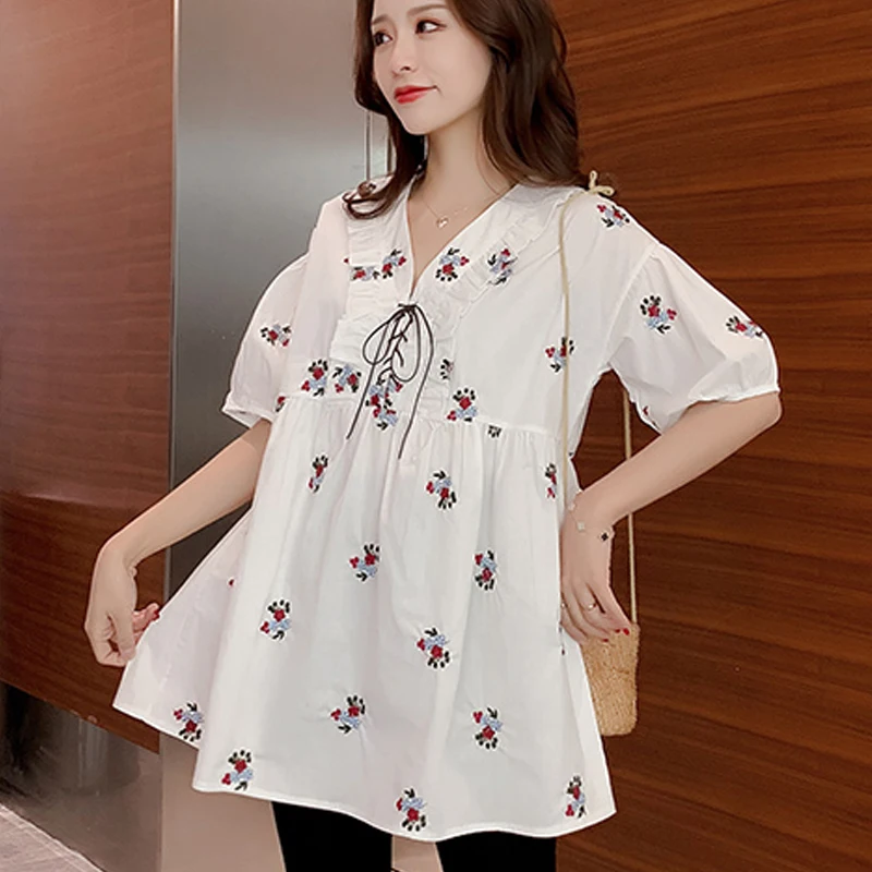 Fowers Embroidery Women Tops Blouse For Pregnant Women Maternity Shirts Sweatshirt Women's Blouse Women's Clothing 2020 New