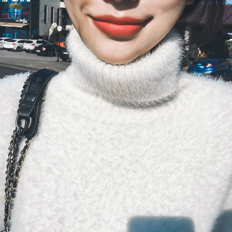 

Winter Velvet Turtleneck Sweater Women Fashion Solid Casual Long Knitted Pullover Streetwear Loose Warm Thicken Sweater Dresses