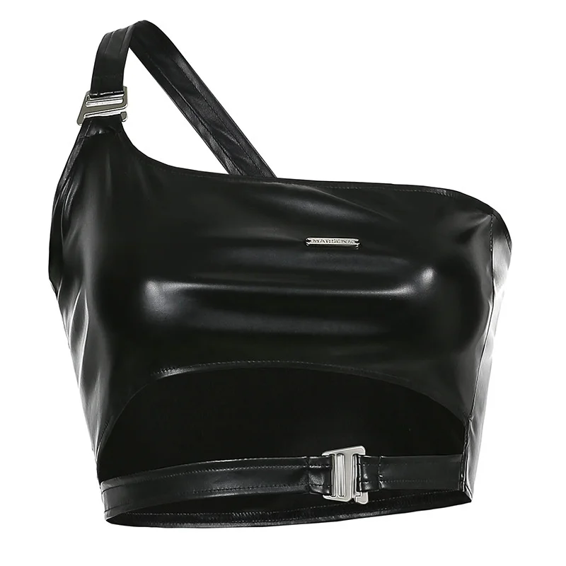 Женский жилет из искусственной кожи без рукавов с пряжкой в стиле Харадзюку|Топы|