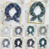 women boho style floral print neck scarf spring summer head neck hair tie band neckerchief all match simple square scarf