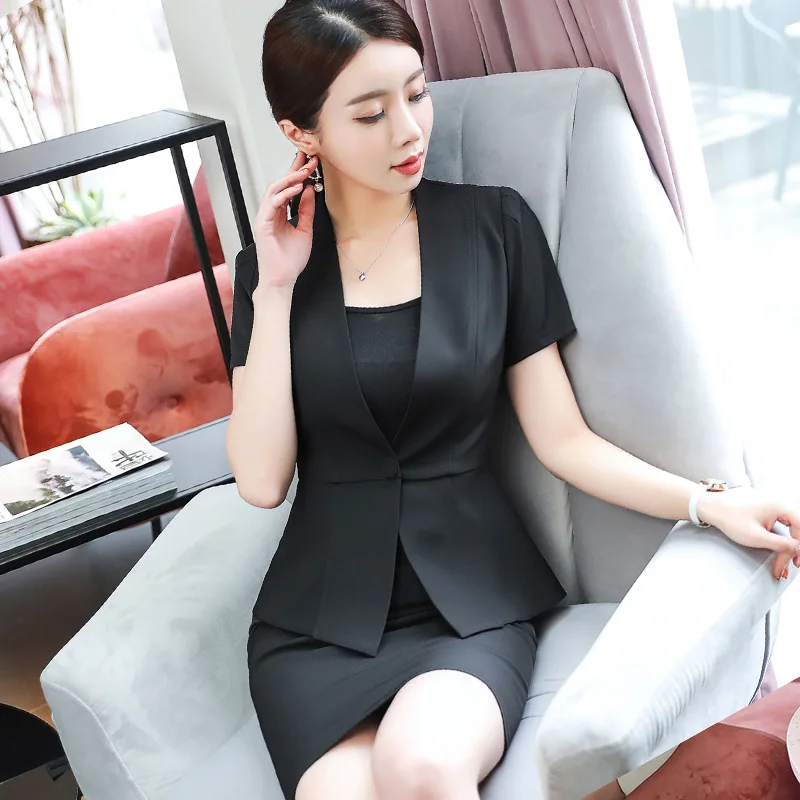 Женский деловой костюм из двух предметов элегантный блейзер с коротким рукавом и