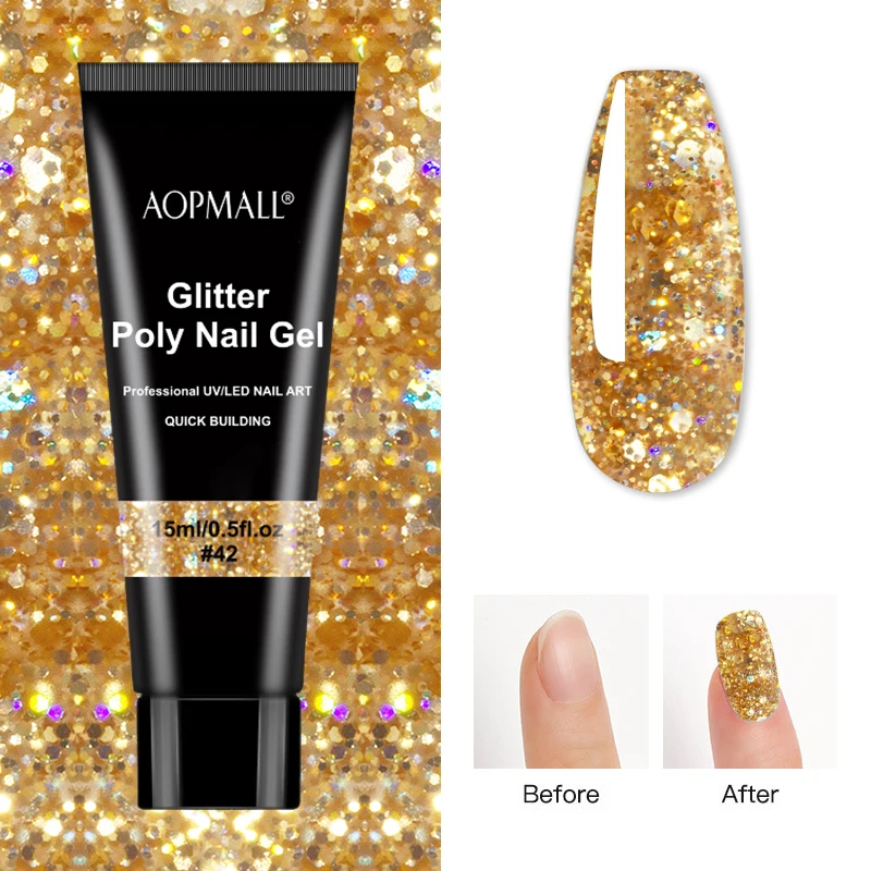 

6 Color Glitter Poly Nail Gel 12 Pcs Starter Nail Kit Soak Off Extension UV LED Hard Gel Acrylic Builder Gel For Manicure Set