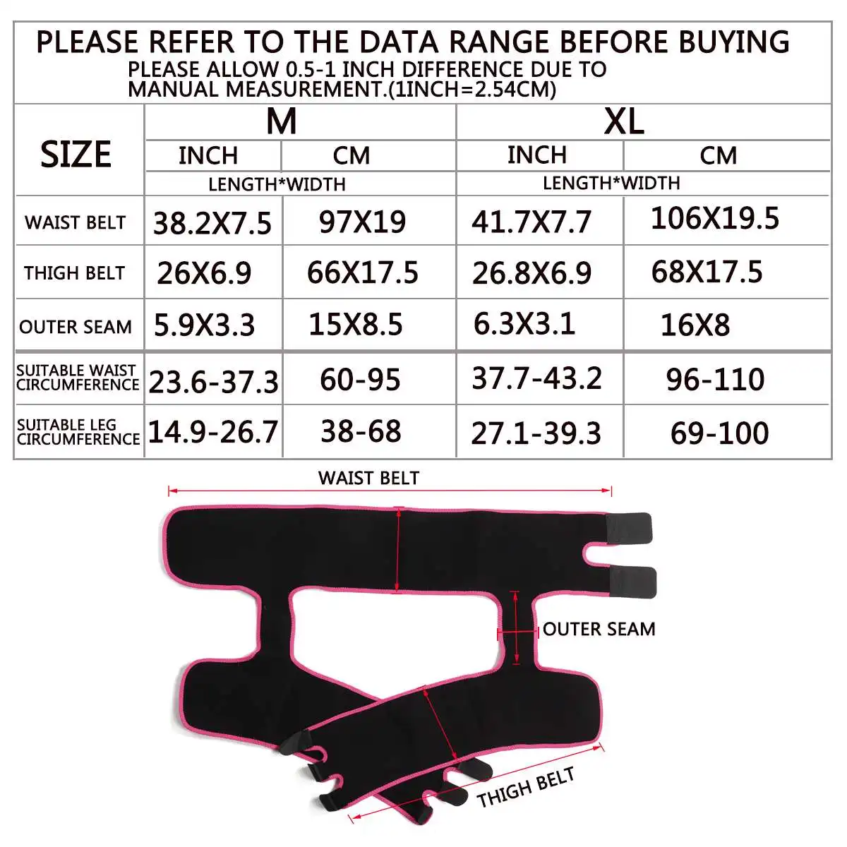 

Size M/XL Adjustable Women Shapewear Waist Support Body Shaper Waist-up Hip-up Leg-up Jumpsuit Waist Hip Leg Shaper Slimmer Belt