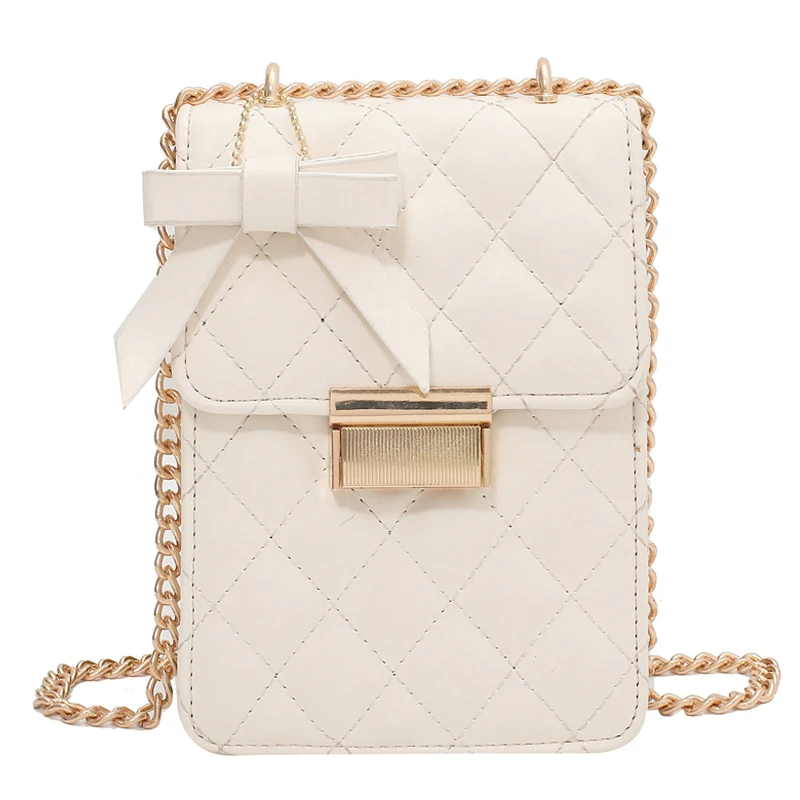 

Original Brand Diamond Chain Handbag New Fashion Square Bag High-end Messenger Bag Bow Phone Bag Underarm Bag Dual-use Bag