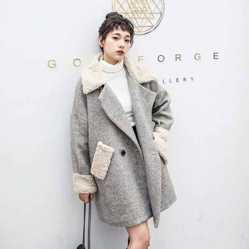

Fur Collar Double Breasted Woolen Coat For Women Korean Style Double Breasted Short Coat High Quality Winter Warm Coats