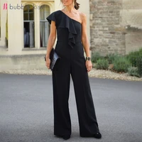 bubblekiss summer fashion jumpsuit women solid color ruffled one shoulder jumpsuit office lady bodysuit black overalls