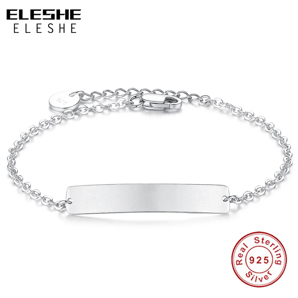 ELESHE Personalized 925 Sterling Silver Bracelets Engraved Name Charm Bracelets For Women Valentine's Day Jewelry Gift