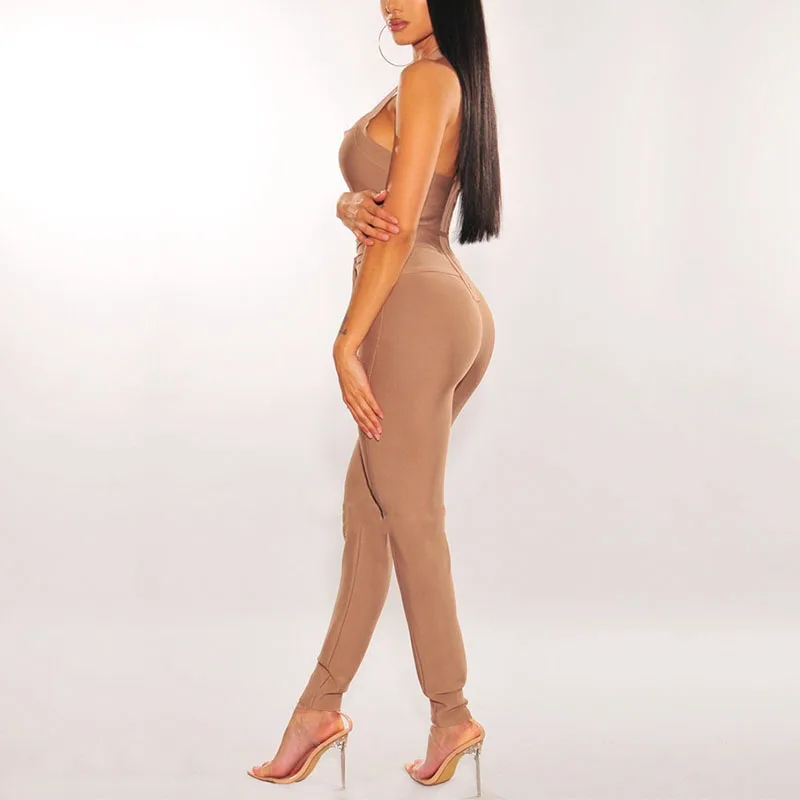 

Bevenccel Sexy Bandage Jumpsuit 2020 Women Elegant Halter Bodycon Rompers Celebrity Full Length Bodysuit Summer Women Jumpsuit