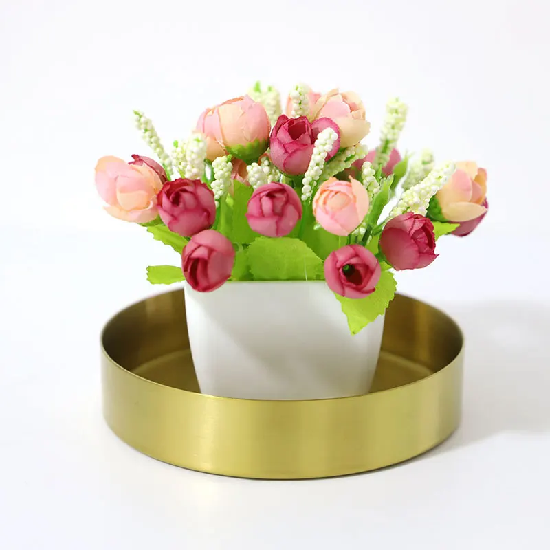 Северный Европейский стиль золотой тон металлический круглый поднос из