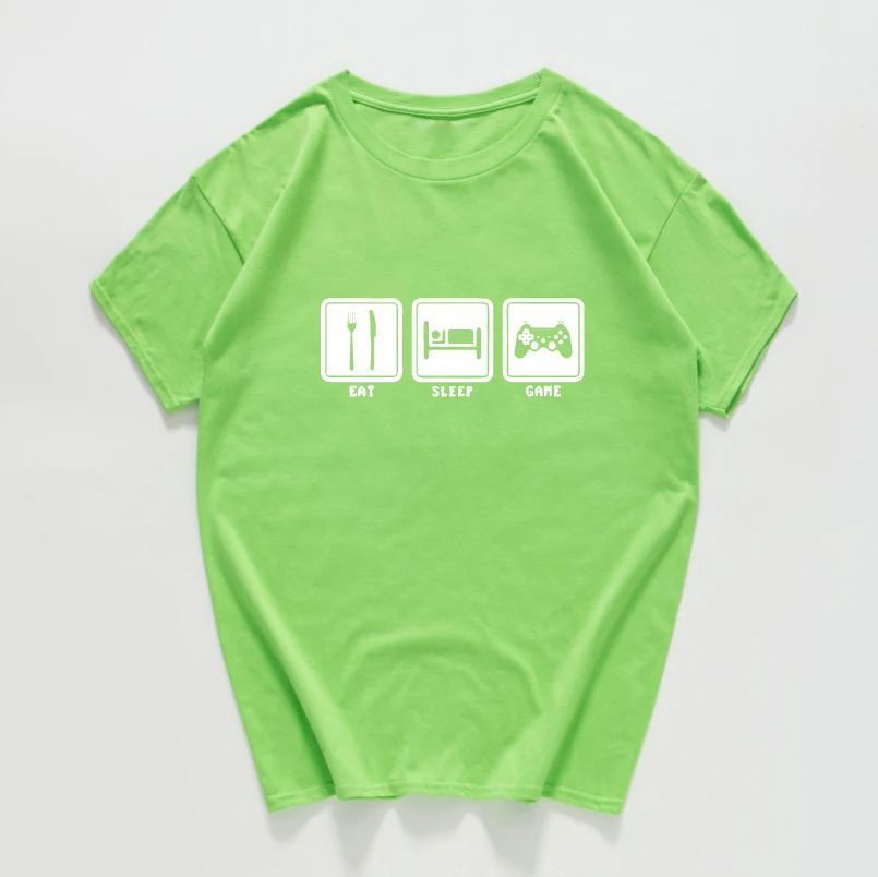 W437MT green Eat Sleep Game, футболка, смешной геймер, игровой подарок, топ, повседневная, саркастичная, мужская, крутая, хлопковая, креативная уличная футболка, мужская одежда - Цвет: W437MT green