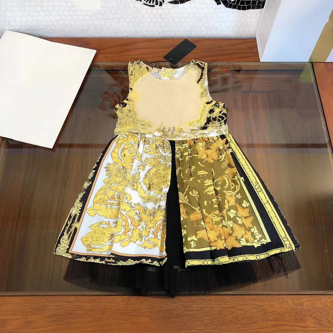 

2021 Summer Sleeveless Flower Golden Girls Dress Brand Clothing 110-160CM 4 6 8 10 12 14 Years