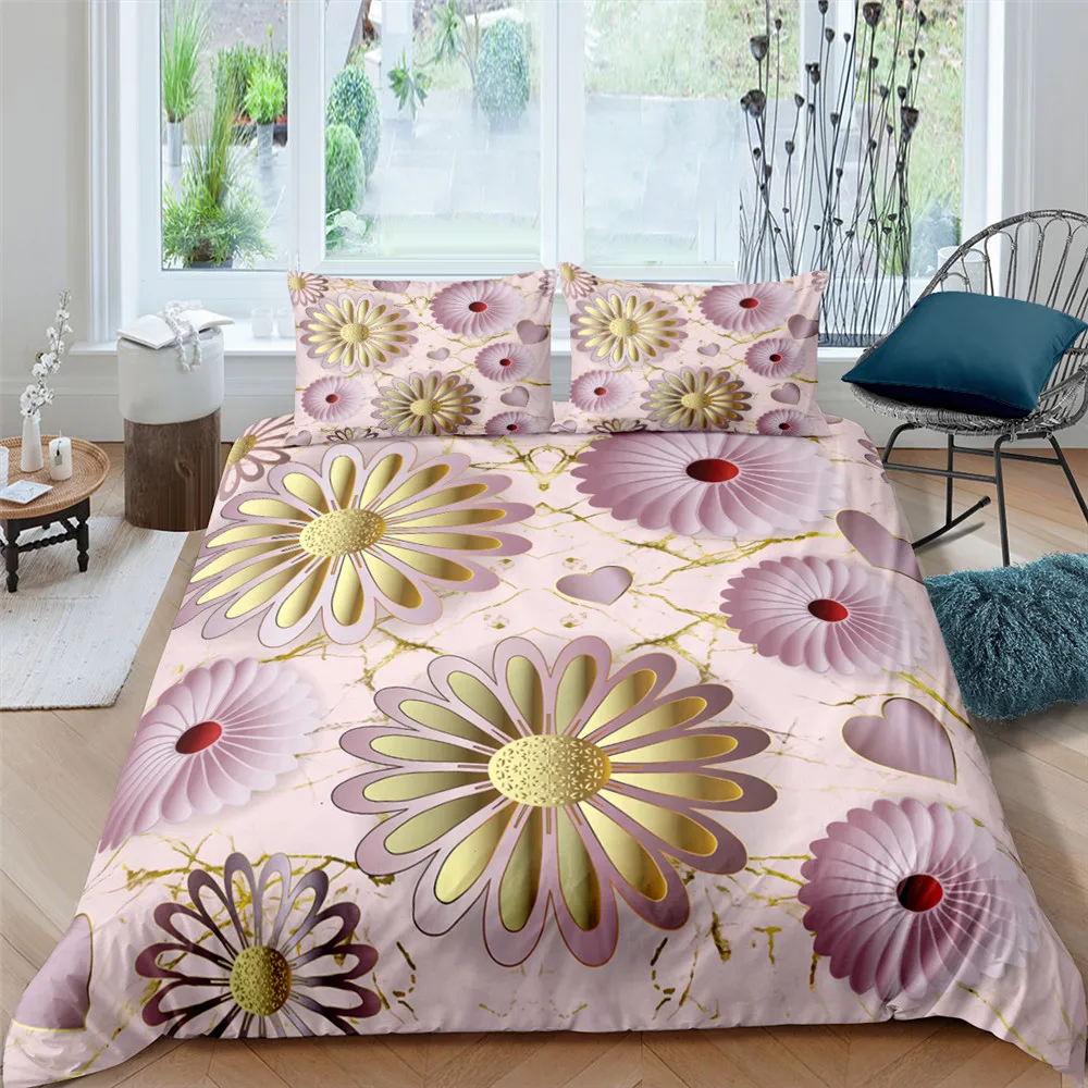 

3D Printed Flower Bedding Set Purple Duvet Cover King Queen Size Bed Quilt Cover Adult Child Bedclothes Comforter Cover 2/3Pcs