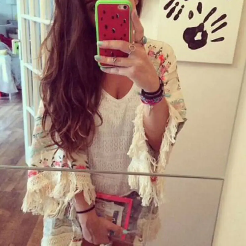 Пальто или куртки для женщин с бахромой и кисточками шаль накидка Пляжная