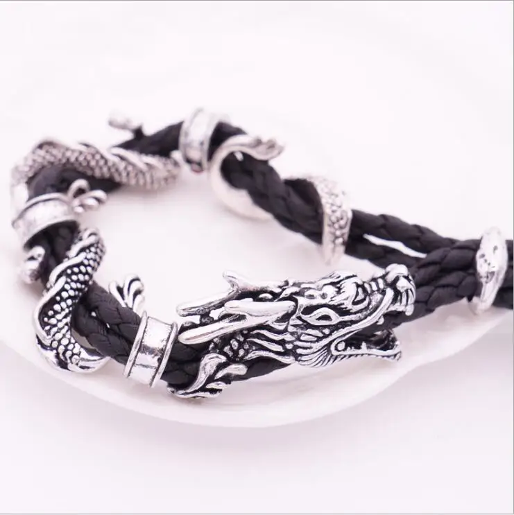 Браслет с драконом мужской кожаный ремешок регулируемый винтажный браслет