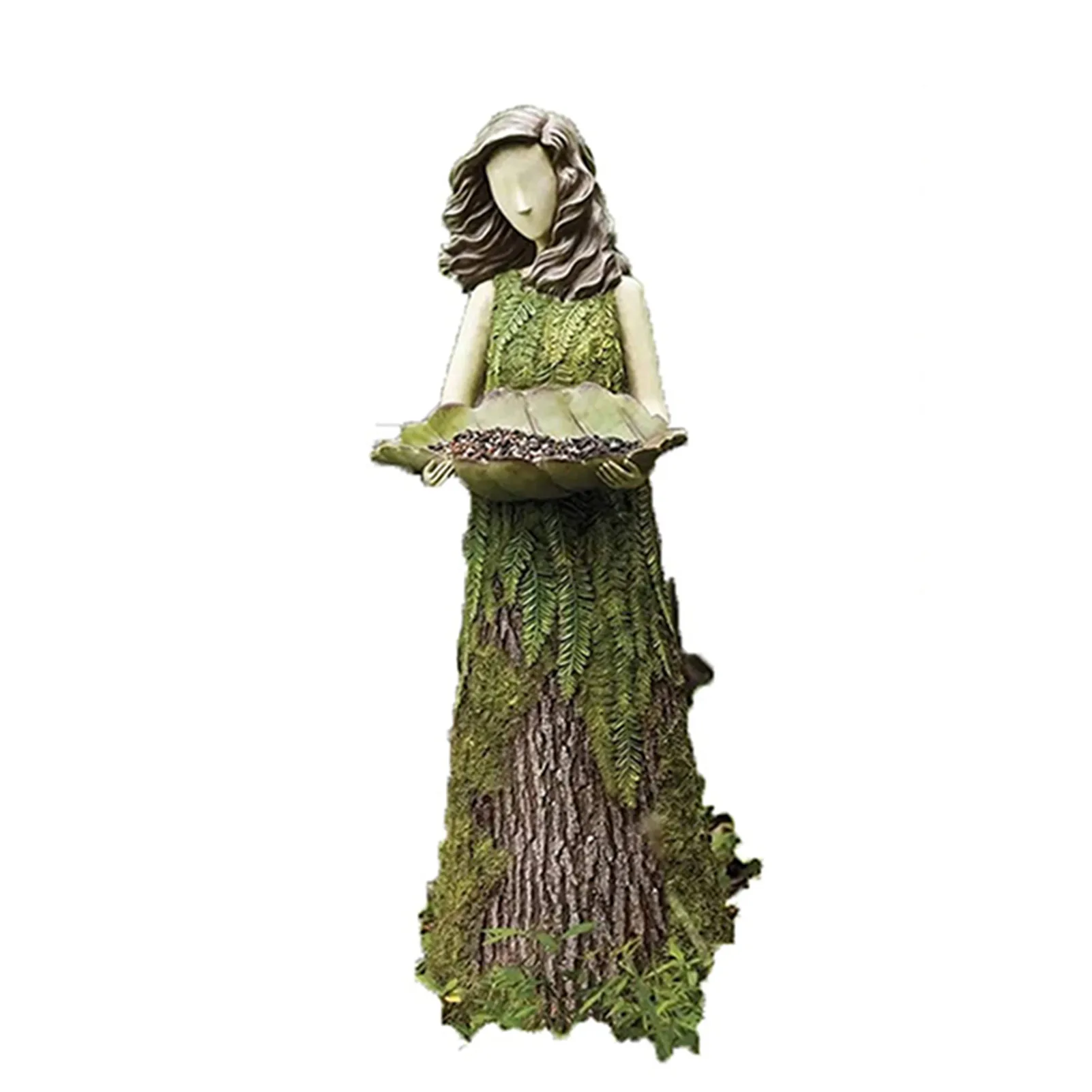 

Sherwood Fern Fairy Statuary with Bird Feeder Resin Ornament Outdoor Garden Statue Super Cute HR