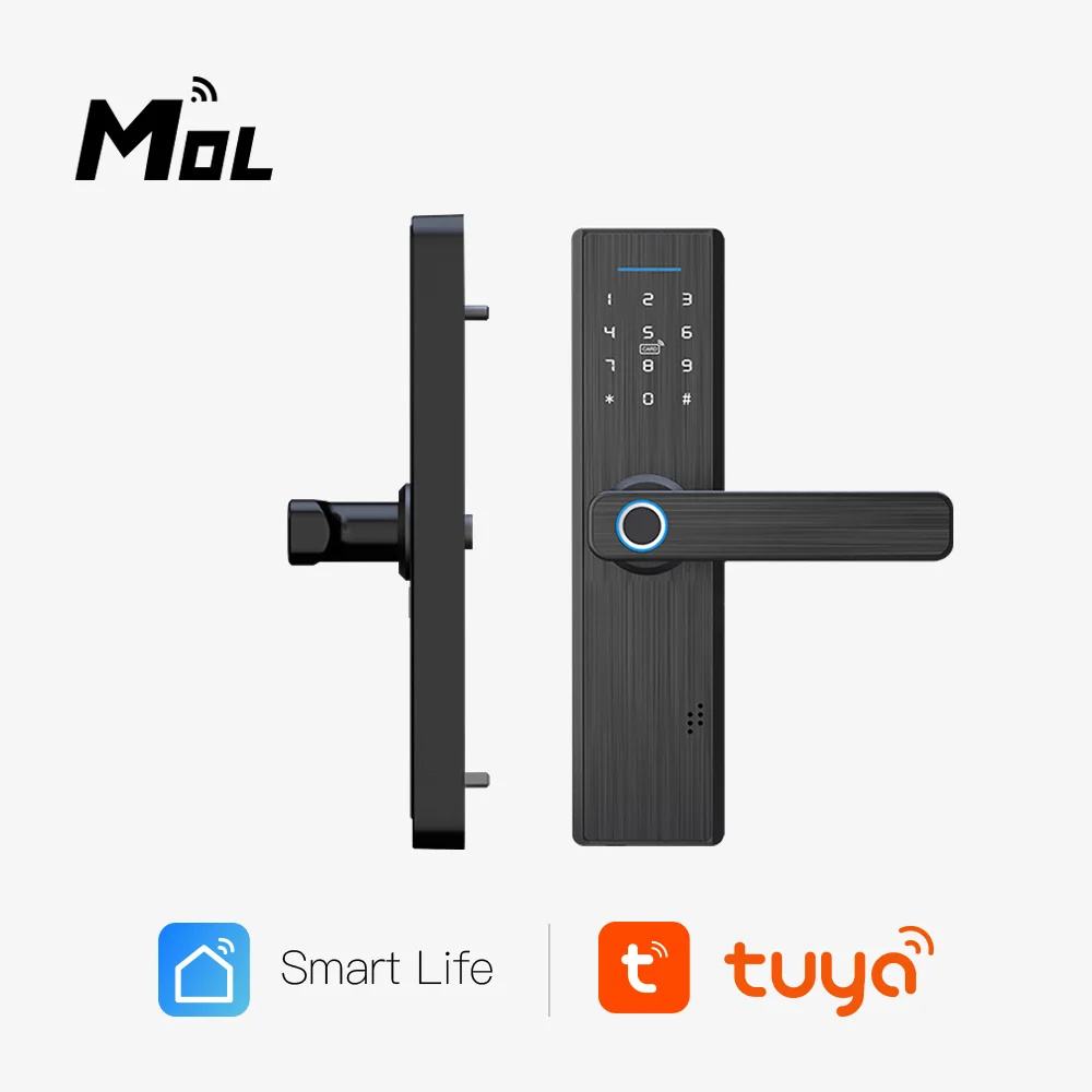 

MOL Wifi Tuya X1-BLACK Electronic Door Lock Security With Tuya APP Remotely/Biometric Fingerprint/Smart Card/Password/Key Unlock