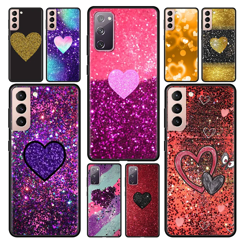 

Heart Glitter Gold Phone Case for Samsung Galaxy Note 20 Ultra 10 Lite 5G 9 8 S21 Plus TPU Black Soft Cover Shell Coque