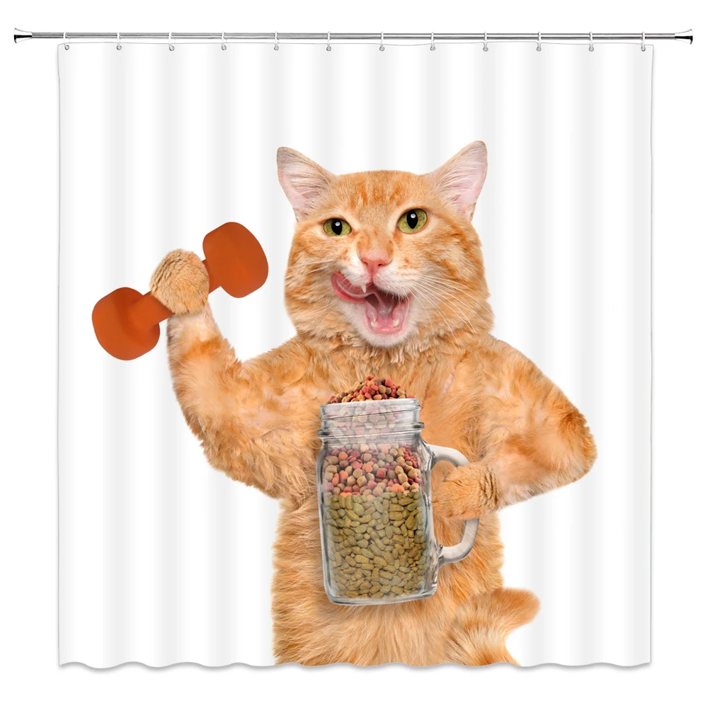 

Waterproof Shower Curtain Set Funny Bathing Cat Animals Print Polyester Children Bathroom Decor Home Hooks Fabric Bath Curtains