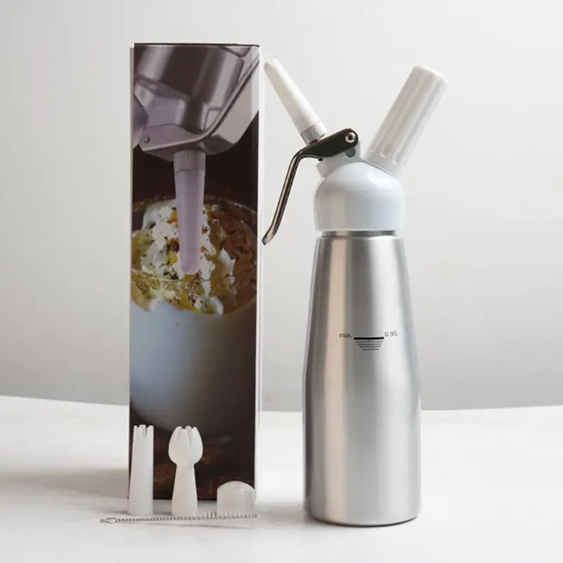 

500ml Aluminum Alloy Whipped Cream Dispenser with Three Decorating Nozzles Dropshipping