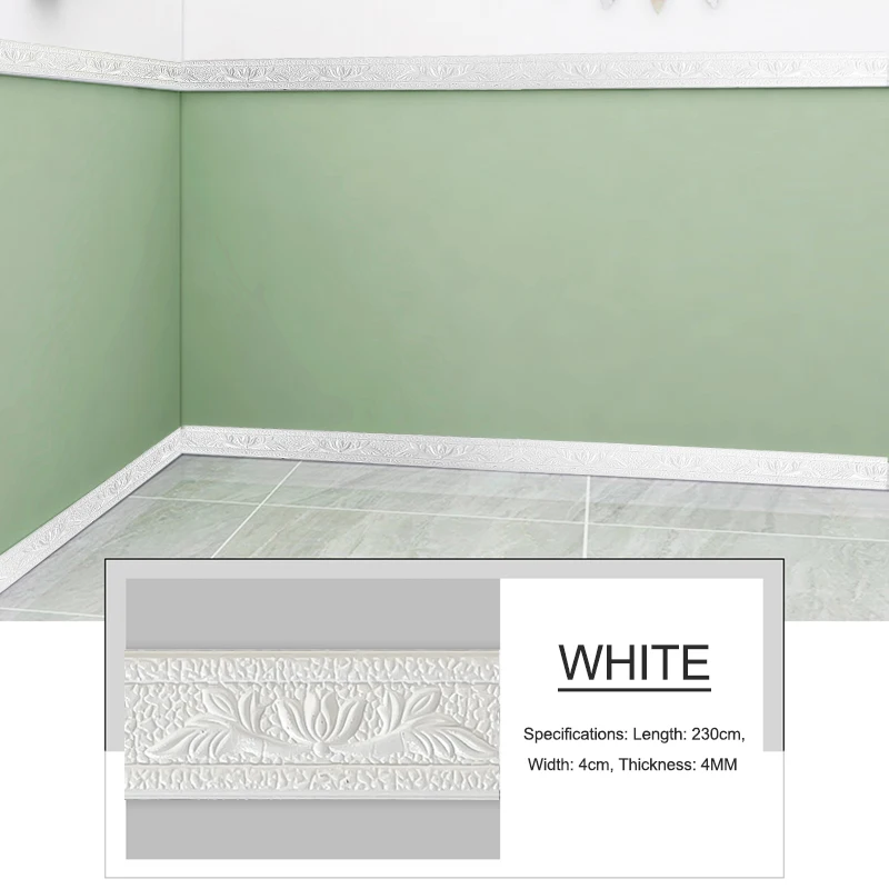 

Self Adhesive White 3D Foam Wall Edge Strip Sticker Waterproof Trim Line Skirting Border Decor Corner Waist Line DIY Wallpaper