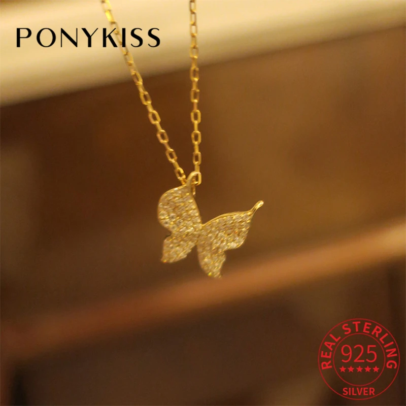 

Ожерелье-чокер PONYKISS из настоящего серебра 925 пробы с бабочкой и фианитом, ожерелье из 14-каратного золота для Женщин, Модные Изящные ювелирны...