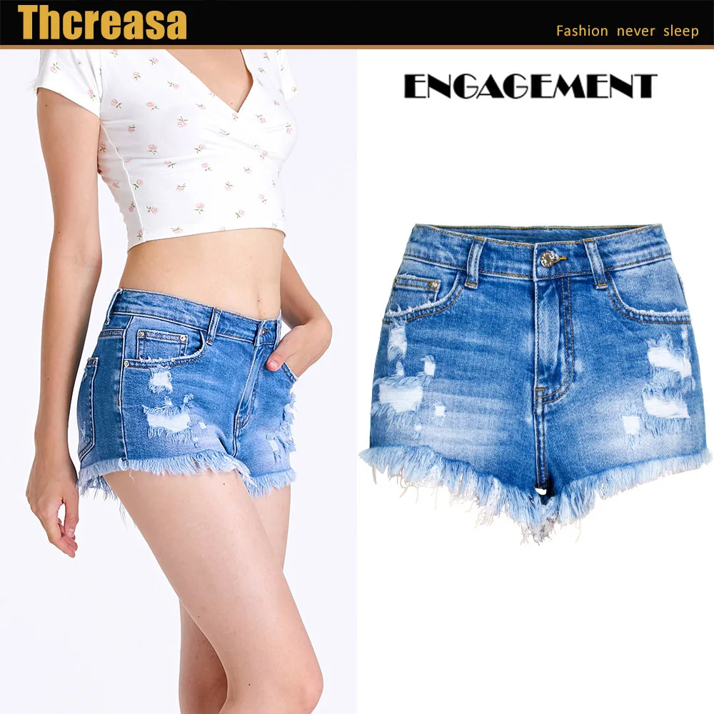 

DenimENGAGEMENT 2021 Trafaluc Za Irregular holes summer cat whiskers tassels jeans high waist pants shorts pantalones cortos