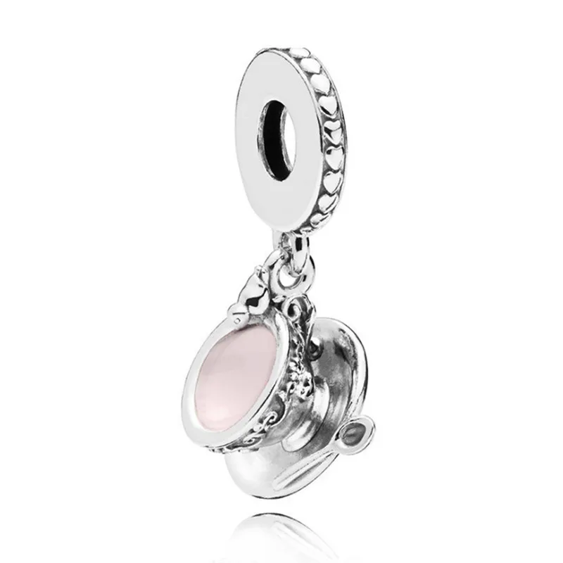 

Кулоны а-ля Pandora, браслет 925 пробы серебро Зачарованный Чай чашка с позолоченным кольцом бусины DIY ювелирных изделий