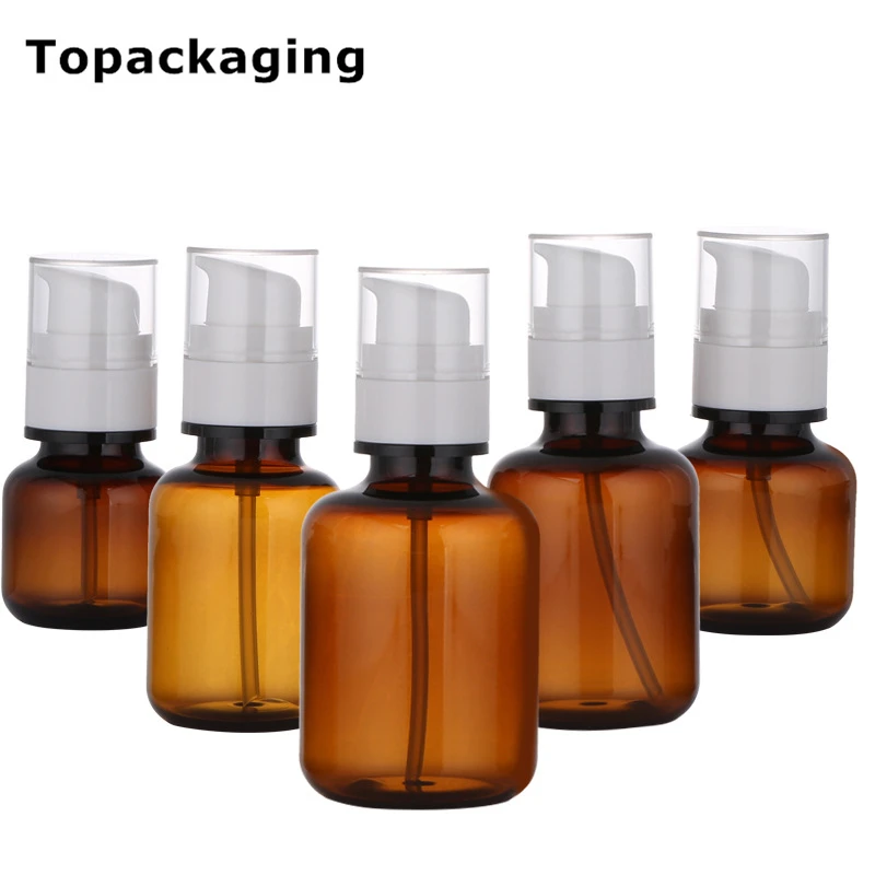 35ml 50ml 80ml 120ml 150ml Amber Empty Essence Fragrance Oil Bottle Boston Round Lotion Treatment Pump Plastic PET thick Bottles