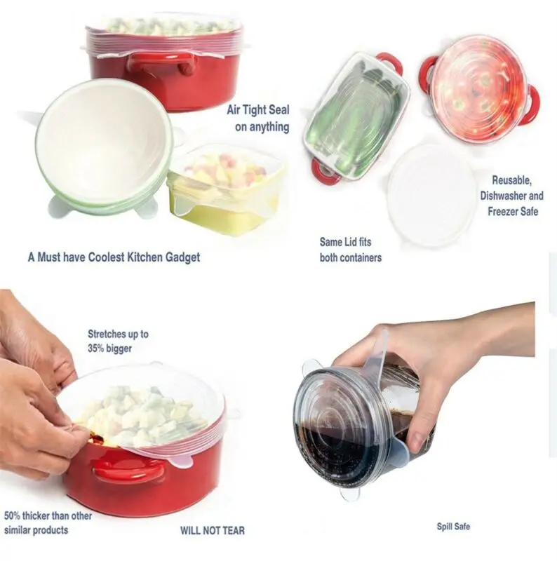 Набор крышек для сохранения свежести многоразовые силиконовые эластичные