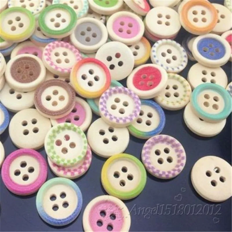 

New 50pcs Multicolor 4 Holes Round Wood Sewing Buttons 15.0mm WB52