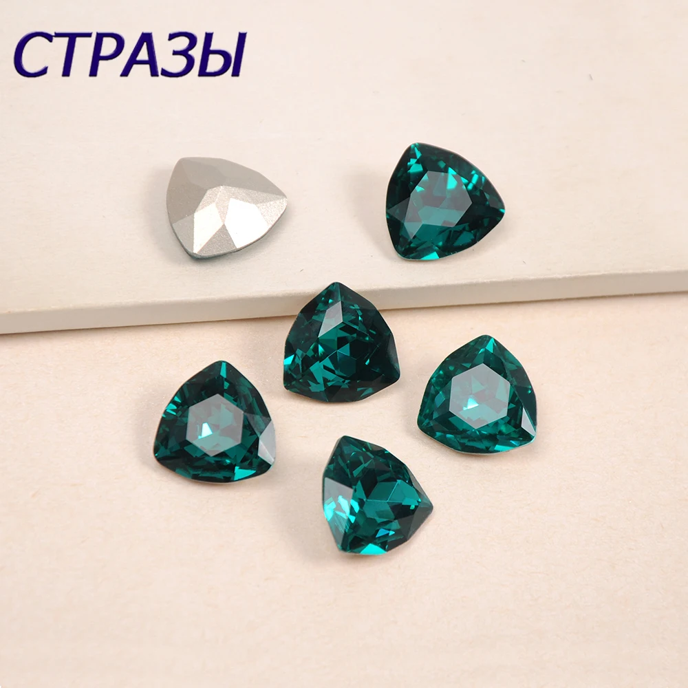 

Blue Zircon Trilliant sew on rhinestone with silver gold base claw Flatback for DIY Wedding party dress clothing Jewelry