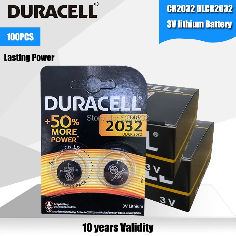 100 шт. оригинальный DURACELL CR2032 Кнопочная батарея 3 в литиевые батареи для часов